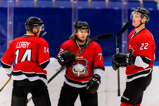 Malmö Redhawks Nicolai Meyer jublar