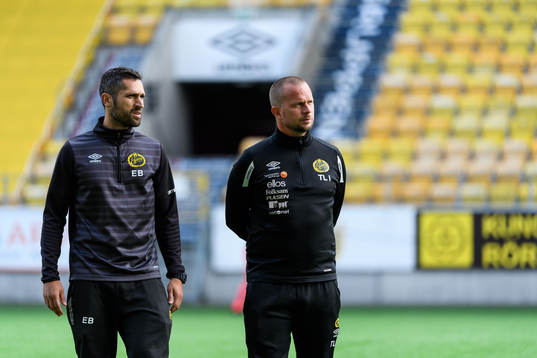 Elfsborgs U21 tränare Tobias Linderoth och Emir Bajrami