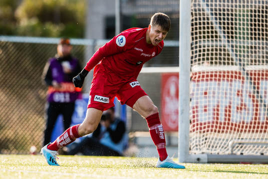 Goalkeeper Markus Vassøy Nilsen of Sandnes Ulf celebrates
