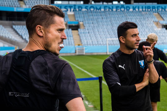 Markus Rosenberg and Behrang Safari of Malmö FF