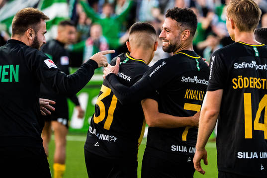 Hammarbys Aimar Sher och Imad Khalili jublar