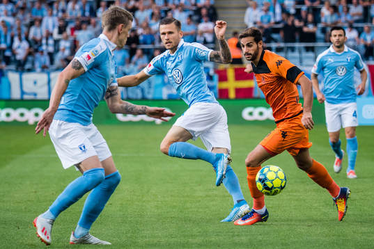Sören Rieks and Arnor Traustason of Malmö FF and Avishay