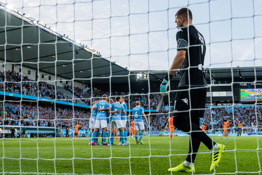 Players of Malmö FF celebrates and goalkeeper Emilijus