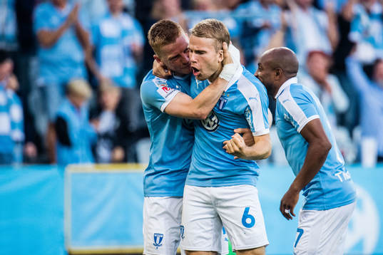 Anders Christiansen and Oscar Lewicki of Malmö FF