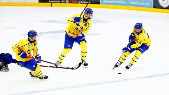 Sveriges Oskar Jellvik med pucken