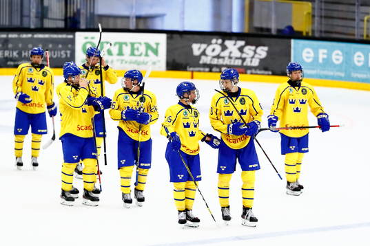 Sveriges Oskar Jellvik och Simon Edvinsson (längst fram)