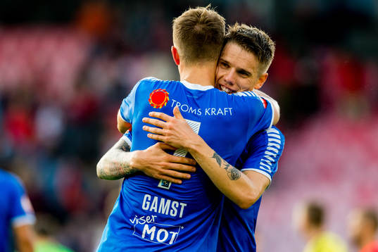 Morten Gamst Pedersen and Robert Taylor of Tromsø celebrate