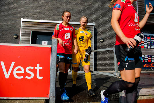 Andrea Wilmann and goalkeeper Oda Marie Hove Bogstad of