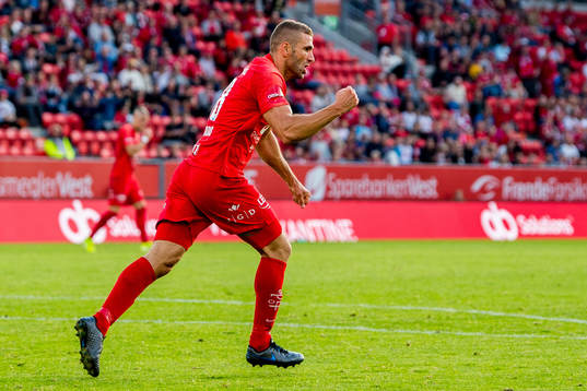 Azar Karadas of Brann celebrates