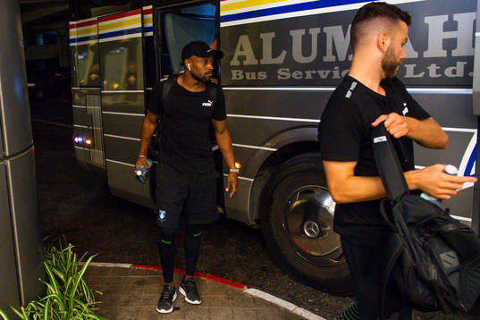 Fouad Bachirou of Malmö FF arrives at the team hotel