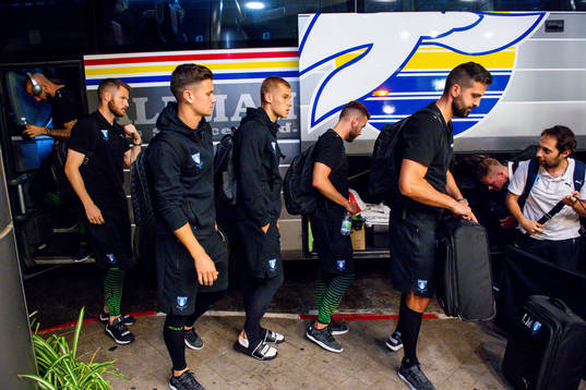 Players of Malmö FF arrives at the team hotel