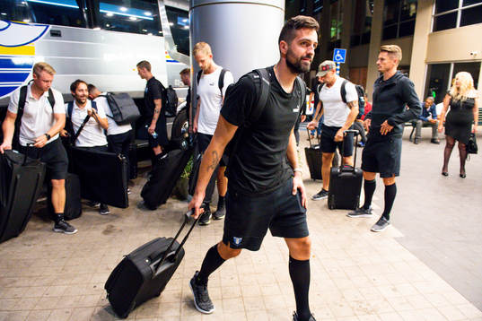 Goalkeeper Dusan Melicharek of Malmö FF arrives at the