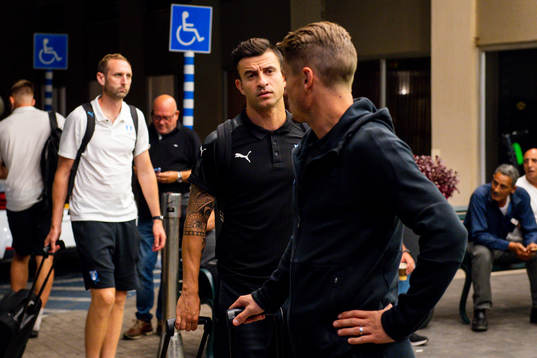 Behrang Safari and Markus Rosenberg of Malmö FF arrives at