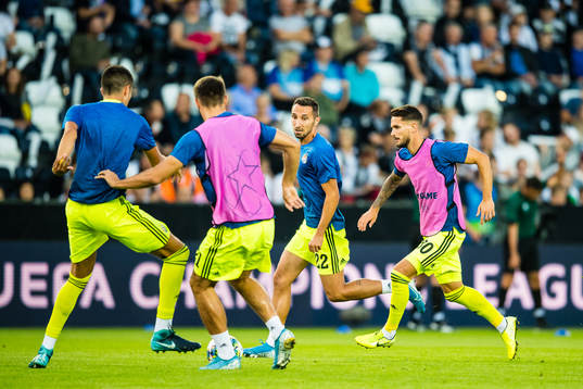 Marin Leovac and Petar Stojanovic of Dinamo Zagreb