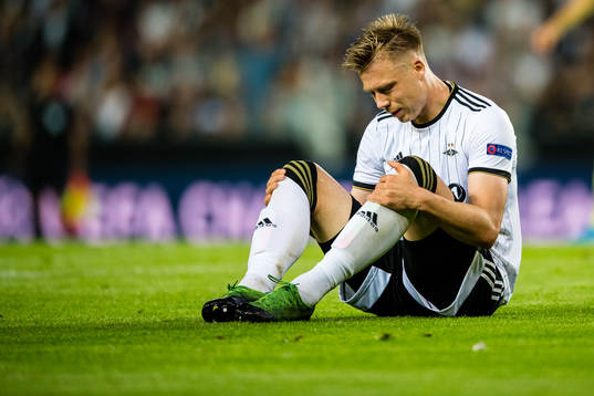 Alexander Toft Søderlund of Rosenborg looks dejected