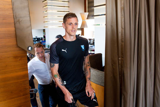 Sören Rieks of Malmö FF arrives to a press conference