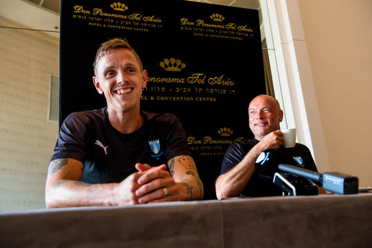 Sören Rieks and Uwe Rösler, head coach of Malmö FF