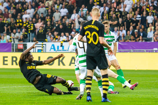 Chinedu Obasi of AIK and Ryan Christie of Celtic