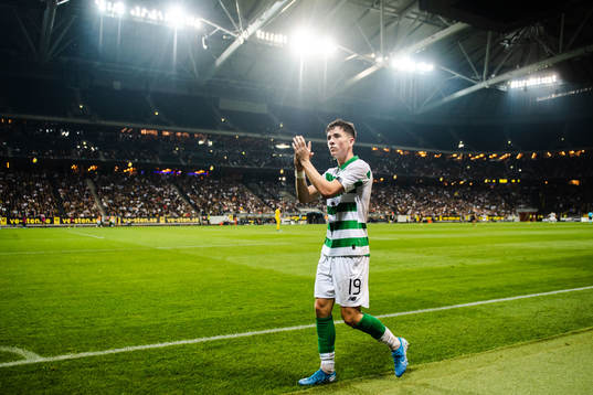 Michael Hohnston of Celtic thank the supporters