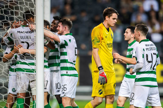 Goalkeeper Oscar Linnér of AIK looks dejected while