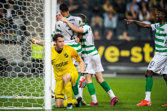 Goalkeeper Oscar Linnér of AIK looks dejected while