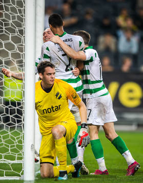 Goalkeeper Oscar Linnér of AIK looks dejected while