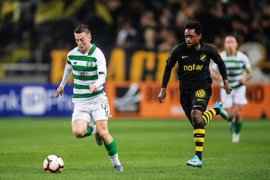 Callum McGregor of Celtic and Heradi Rashidi of AIK