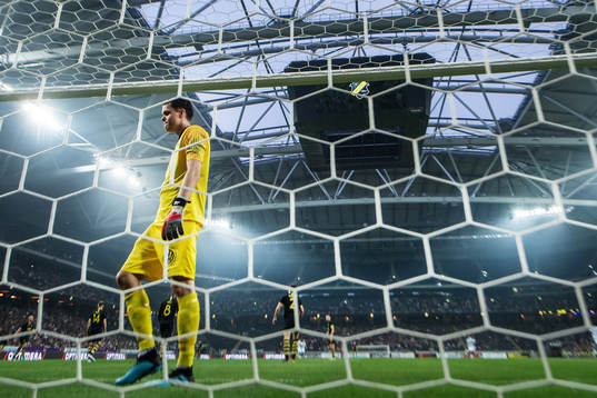 goalkeeper Oscar Linnér of AIK looks dejected