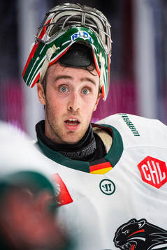 Goalkeeper Olivier Roy of Augsburger Panthers