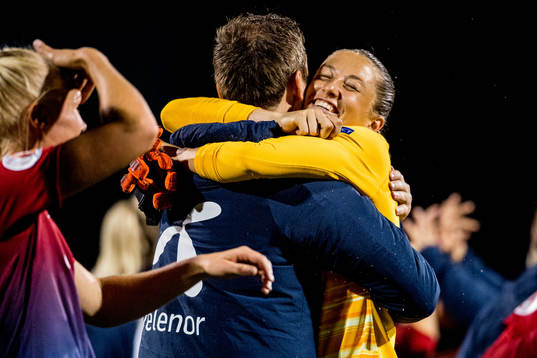 Goalkeeper Cecilie Fiskerstrand of Norway celebrates with