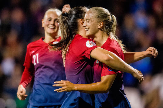 Amalie Eikeland of Norway celebrates with teammate Vilde