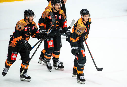Sebastian Collberg of Graz99ers celebrate with teammates