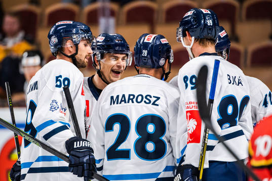 Radan Lenc and Rostislav Marosz of Liberec celebrate with