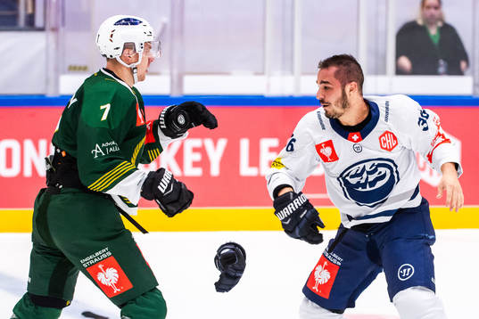 Johan Ivarsson of Färjestad in a fight with Matt