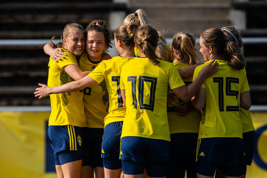 Johanna Alm and Julia Walentowicz of Sweden  celebrate with