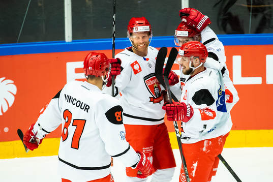 Philip Samuelsson of Mountfield celebrate with teammates