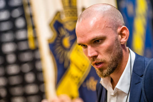 Djurgårdens Marcus Danielson i mixade zonen