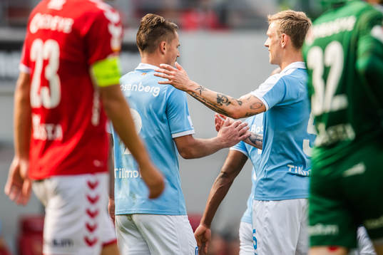 Malmö FFs Markus Rosenberg jublar med Sören Rieks