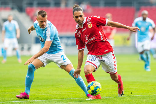 Kalmars Alexander Jakobsen och Malmö FFs Eric Larsson