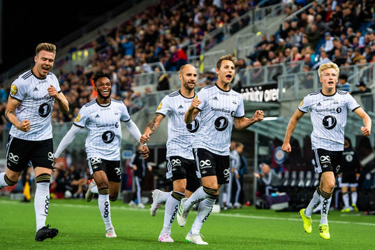 Vegar Eggen Hedenstad of Rosenborg celebrates with teammates