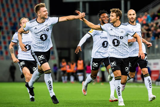 Vegar Eggen Hedenstad of Rosenborg celebrates with teammate