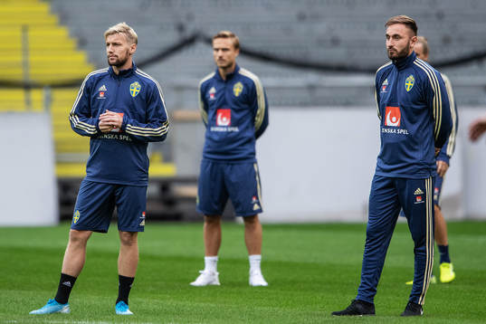 Emil Forsberg and Muamer Tankovic of the Swedish national