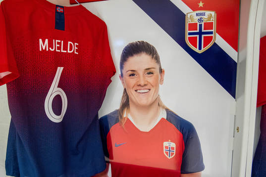 The shirt of Maren Mjelde of Norway in the dressing room