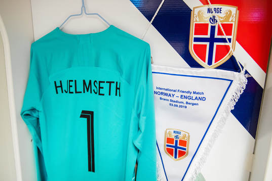 The shirt of goalkeeper Ingrid Hjelmseth of Norway in the