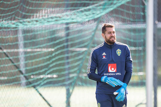 Goalkeeper Kristoffer Nordfeldt of the Swedish national
