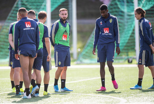 Muamer Tankovic and Alexander Isak of the Swedish national