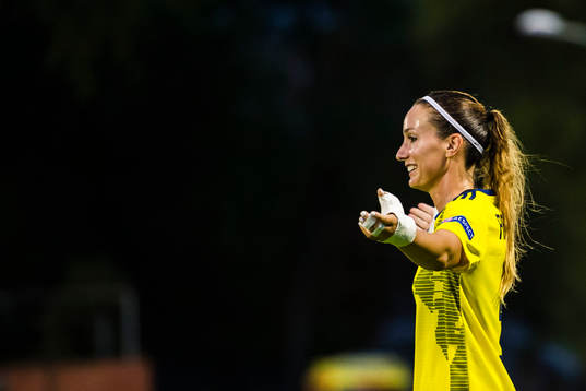Kosovare Asllani of Sweden  celebrates