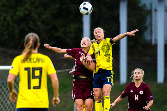 Ligita Tumane of Latvia and Caroline Seger of Sweden