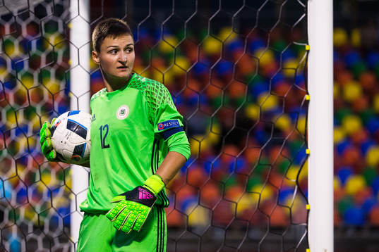 Goalkeeper Marija Ibragimova of Latvia