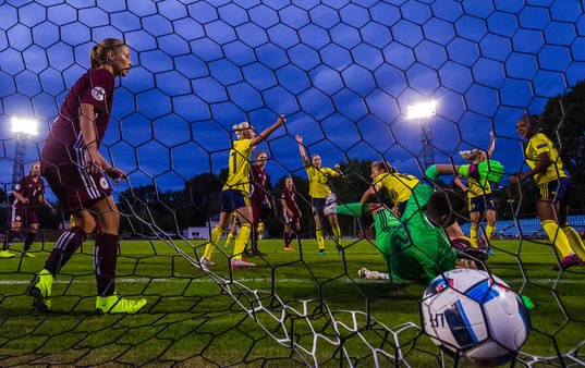 Kosovare Asllani of Sweden, not pictured, scores the 1-4